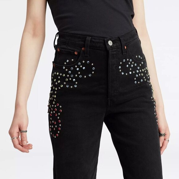 Levi's Ribcage Straight Black Limited Edition Studded Jeans Sz 26 - Picture 9 of 9